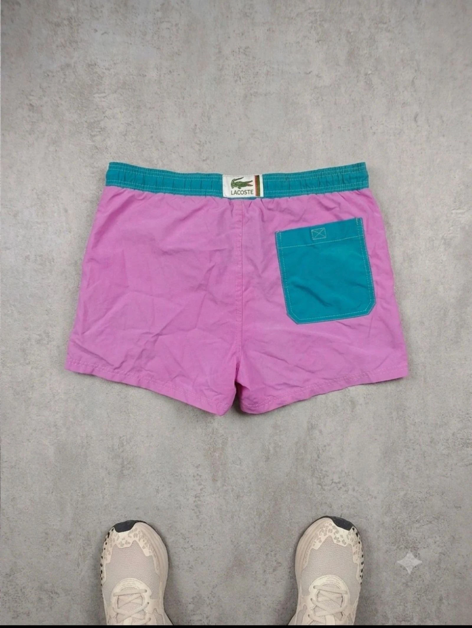Lacoste Vintage Swim Shorts Colorblock Pink Teal Old Money Preppy Y2K 90s Retro Beachwear  XL
